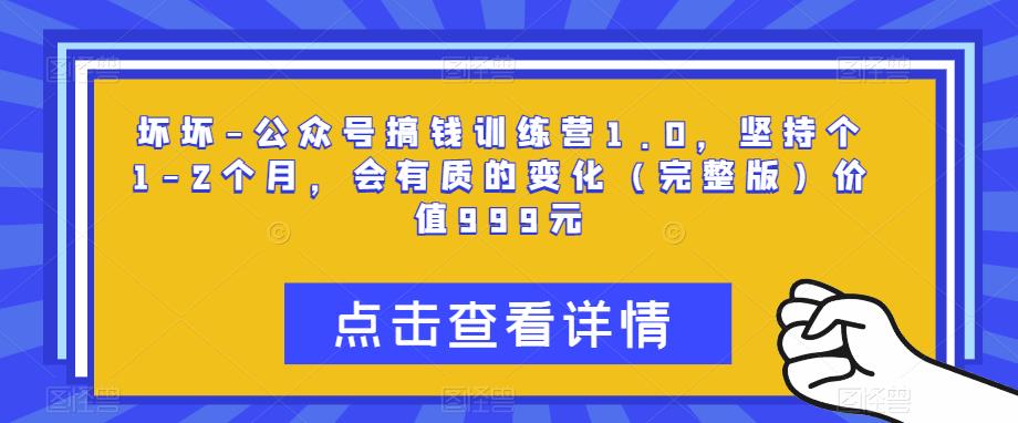 坏坏-公众号搞钱训练营1.0，坚持个1-2个月，会有质的变化（完整版）价值999元- 副业 - 兼职-冷颜学社