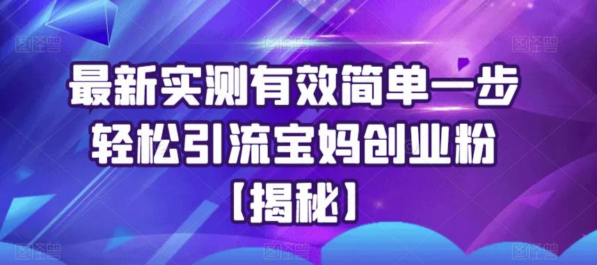 最新实测有效简单一步轻松引流宝妈创业粉【揭秘】- 副业 - 兼职-冷颜学社