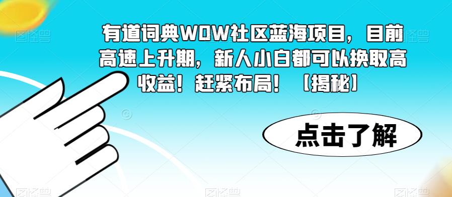 有道词典WOW社区蓝海项目，目前高速上升期，新人小白都可以换取高收益！赶紧布局！【揭秘】- 副业 - 兼职-冷颜学社