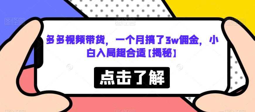 多多视频带货，一个月搞了3w佣金，小白入局超合适【揭秘】- 副业 - 兼职-冷颜学社