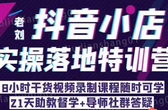 老刘·抖店商品卡流量，​抖音小店实操落地特训营，8小时干货视频录制课程随时可学- 副业 - 兼职-冷颜学社