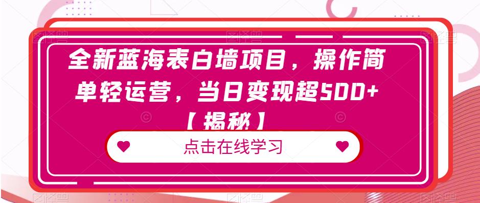 全新蓝海表白墙项目，操作简单轻运营，当日变现超500+【揭秘】- 副业 - 兼职-冷颜学社