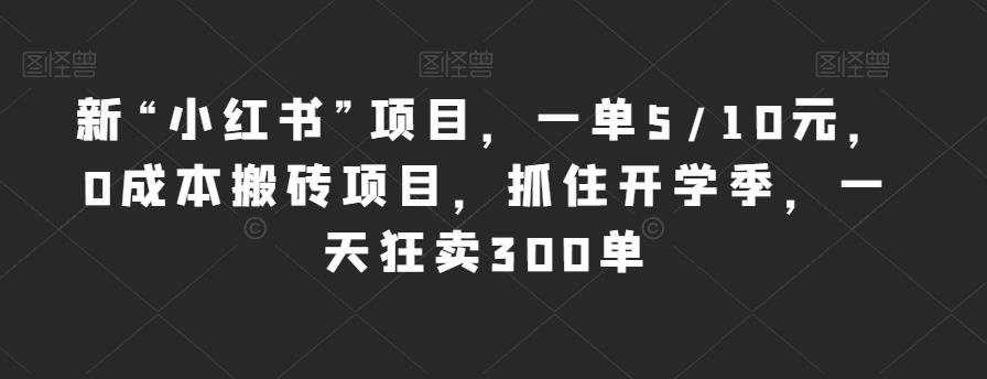 新“小红书”项目，一单5/10元，0成本搬砖项目，抓住开学季，一天狂卖300单【揭秘】- 副业 - 兼职-冷颜学社
