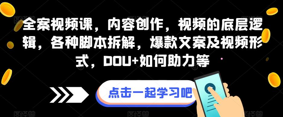 全案视频课，内容创作，视频的底层逻辑，各种脚本拆解，爆款文案及视频形式，DOU+如何助力等- 副业 - 兼职-冷颜学社