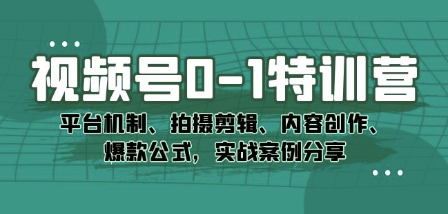 视频号0-1特训营：平台机制、拍摄剪辑、内容创作、爆款公式，实战案例分享- 副业 - 兼职-冷颜学社