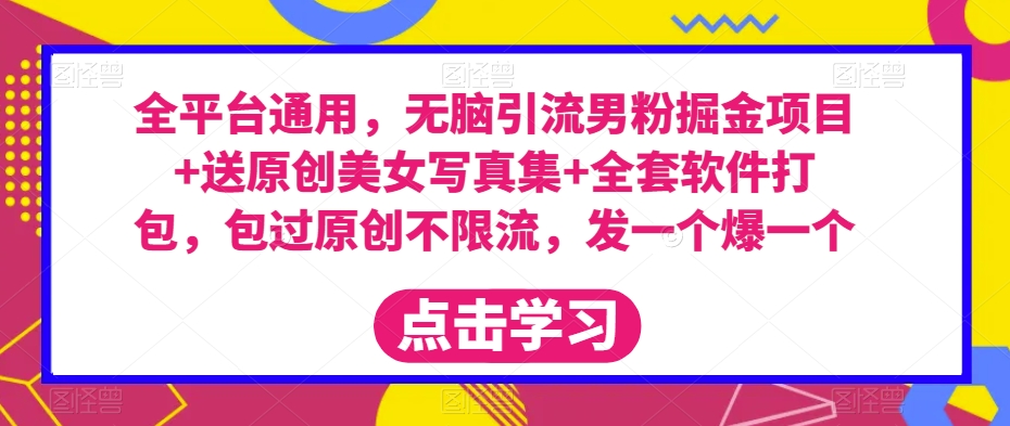 全平台通用，无脑引流男粉掘金项目+送原创美女写真集+全套软件打包，包过原创不限流，发一个爆一个【揭秘】- 副业 - 兼职-冷颜学社