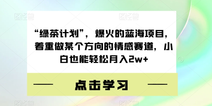 “绿茶计划”，爆火的蓝海项目，着重做某个方向的情感赛道，小白也能轻松月入2w+【揭秘】- 副业 - 兼职-冷颜学社