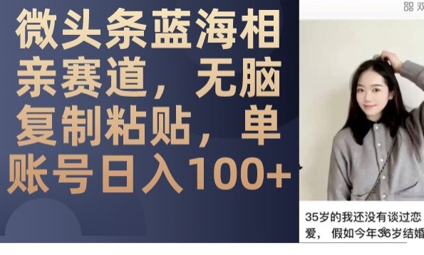 微头条蓝海相亲赛道，无脑复制粘贴，单账号日入100+- 副业 - 兼职-冷颜学社