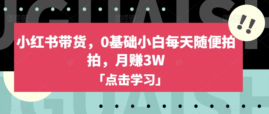 小红书带货，0基础小白每天随便拍拍，月赚3W【揭秘】- 副业 - 兼职-冷颜学社