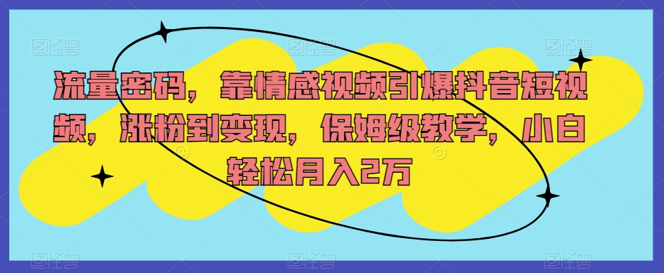 流量密码，靠情感视频引爆抖音短视频，涨粉到变现，保姆级教学，小白轻松月入2万【揭秘】- 副业 - 兼职-冷颜学社