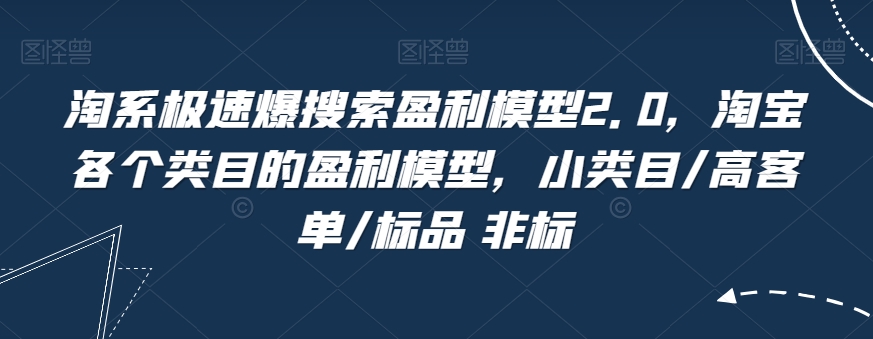 淘系极速爆搜索盈利模型2.0，淘宝各个类目的盈利模型，小类目/高客单/标品 非标- 副业 - 兼职-冷颜学社