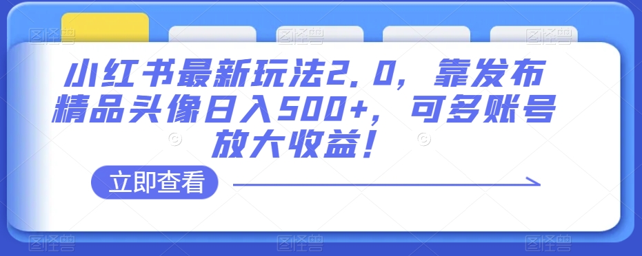 小红书最新玩法2.0，靠发布精品头像日入500+，可多账号放大收益！【揭秘】- 副业 - 兼职-冷颜学社