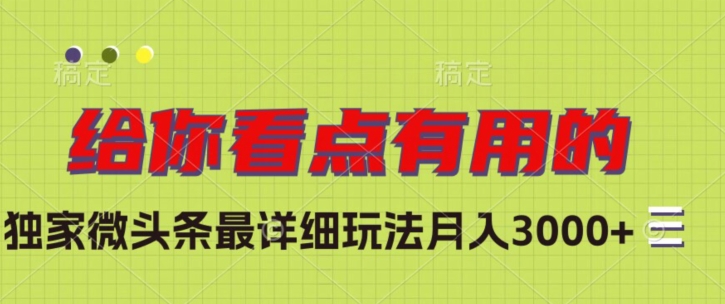 独家微头条最详细玩法，月入3000+【揭秘】- 副业 - 兼职-冷颜学社
