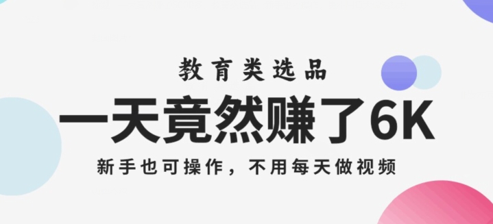 一天竟然赚了6000多，教育类选品，新手也可操作，更不用每天做短视频【揭秘】- 副业 - 兼职-冷颜学社
