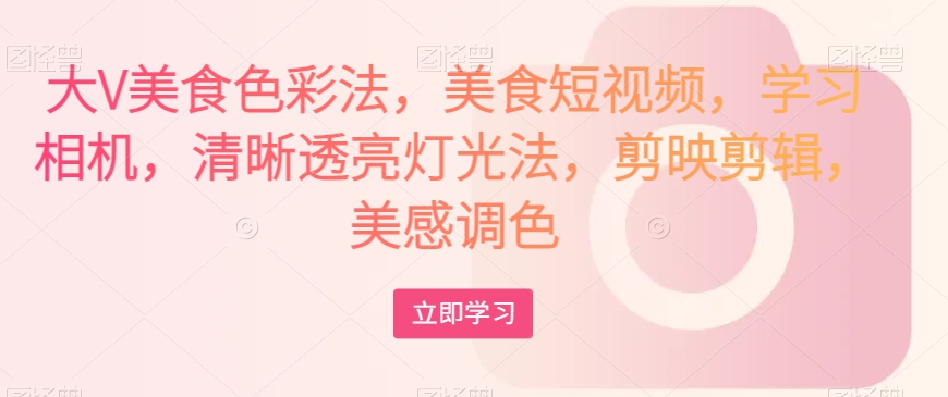 大V美食色彩法，美食短视频，学习相机，清晰透亮灯光法，剪映剪辑，美感调色- 副业 - 兼职-冷颜学社