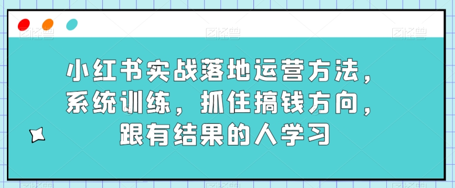 小红书实战落地运营方法，系统训练，抓住搞钱方向，跟有结果的人学习- 副业 - 兼职-冷颜学社