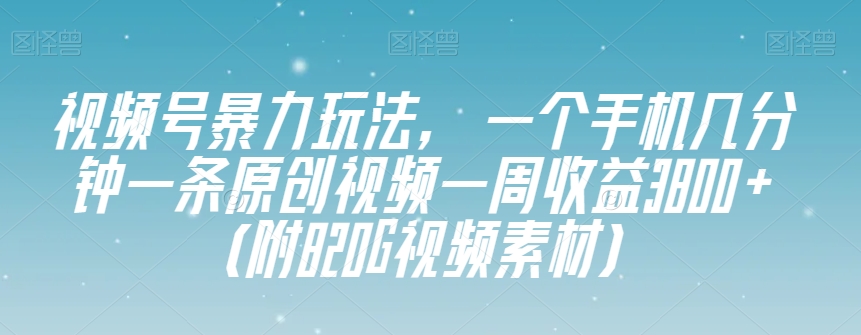 视频号暴力玩法，一个手机几分钟一条原创视频一周收益3800+（附820G视频素材）- 副业 - 兼职-冷颜学社