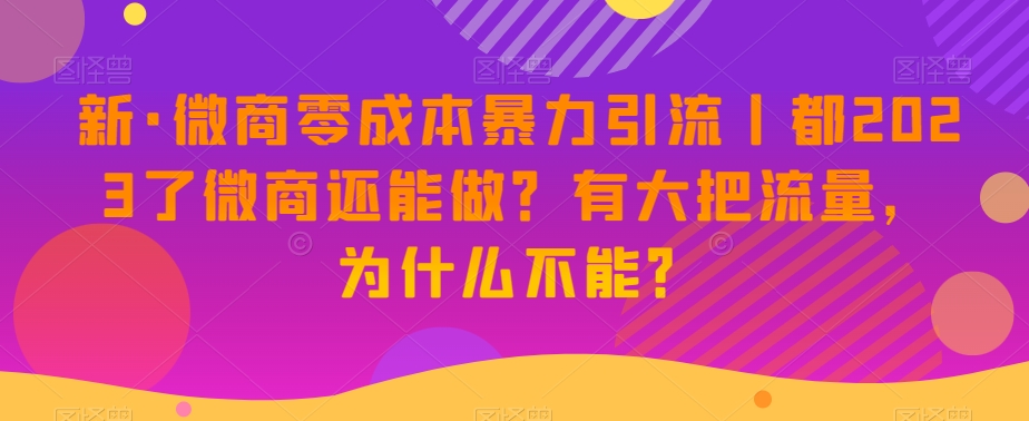 新·微商零成本暴力引流丨都2023了微商还能做？有大把流量，为什么不能？- 副业 - 兼职-冷颜学社