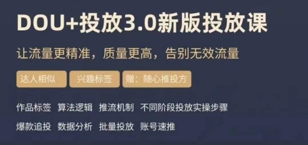 dou+豆荚投放实操课3.0新版，让流量更精准，质量更高，告别无效流量- 副业 - 兼职-冷颜学社