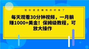 每天观看30分钟视频，一月躺赚1000+美金！保姆级教程，可放大操作【揭秘】- 副业 - 兼职-冷颜学社