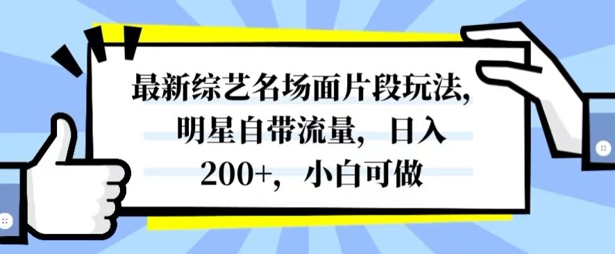 最新综艺名场面片段玩法，明星自带流量，日入200+，小白可做【揭秘】- 副业 - 兼职-冷颜学社