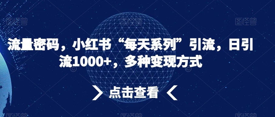 流量密码，小红书“每天系列”引流，日引流1000+，多种变现方式【揭秘】- 副业 - 兼职-冷颜学社