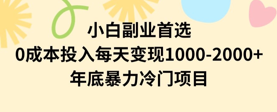 小白副业首选，0成本投入，每天变现1000-2000年底暴力冷门项目【揭秘】- 副业 - 兼职-冷颜学社