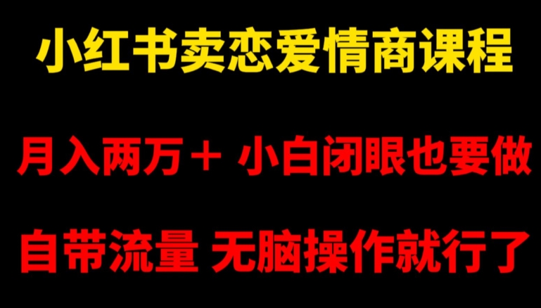 小红书卖恋爱情商课程，月入两万＋，小白闭眼也要做，自带流量，无脑操作就行了【揭秘】- 副业 - 兼职-冷颜学社