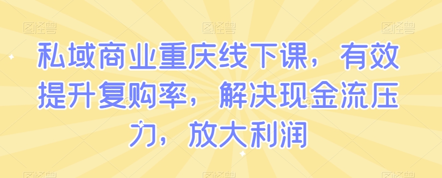 私域商业重庆线下课，有效提升复购率，解决现金流压力，放大利润- 副业 - 兼职-冷颜学社