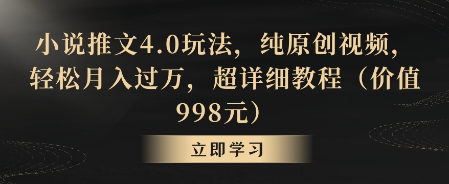 小说推文4.0玩法，纯原创视频，轻松月入过万，超详细教程（价值998元）【揭秘】- 副业 - 兼职-冷颜学社