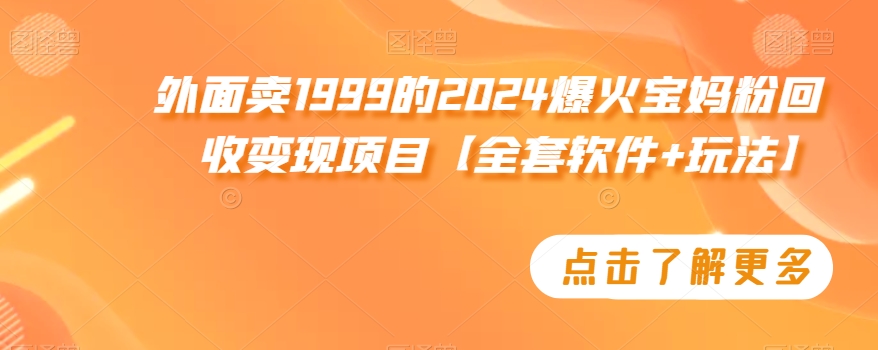 外面卖1999的2024爆火宝妈粉回收变现项目【全套软件+玩法】【揭秘】- 副业 - 兼职-冷颜学社