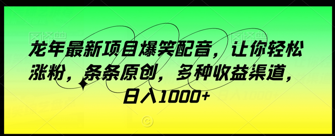 龙年最新项目爆笑配音，让你轻松涨粉，条条原创，多种收益渠道，日入1000+【揭秘】- 副业 - 兼职-冷颜学社
