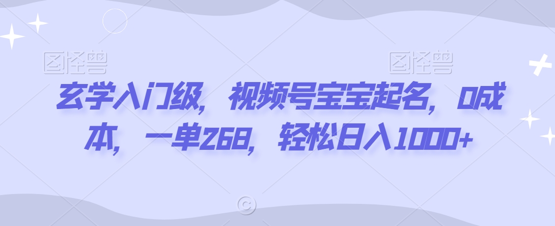 玄学入门级，视频号宝宝起名，0成本，一单268，轻松日入1000+【揭秘】- 副业 - 兼职-冷颜学社