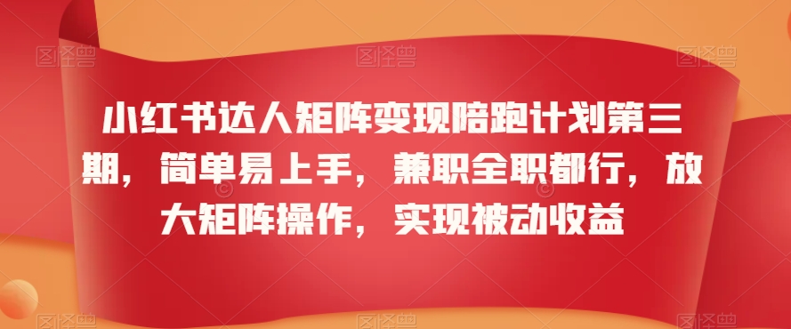 小红书达人矩阵变现陪跑计划第三期，简单易上手，兼职全职都行，放大矩阵操作，实现被动收益- 副业 - 兼职-冷颜学社