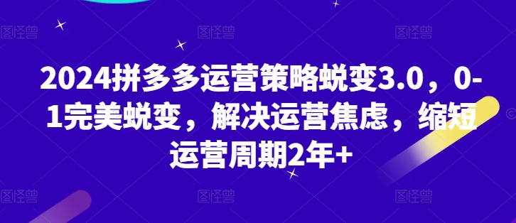 2024拼多多运营策略蜕变3.0，0-1完美蜕变，解决运营焦虑，缩短运营周期2年+- 副业 - 兼职-冷颜学社