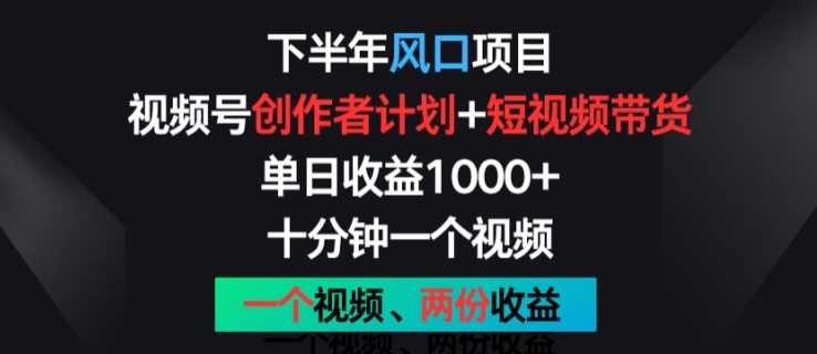 下半年风口项目，视频号创作者计划+视频带货，一个视频两份收益，十分钟一个视频【揭秘】- 副业 - 兼职-冷颜学社