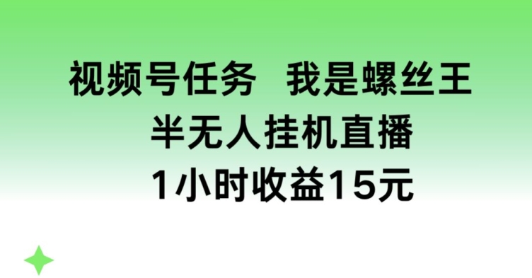 视频号任务，我是螺丝王， 半无人挂机1小时收益15元【揭秘】- 副业 - 兼职-冷颜学社