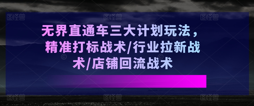 无界直通车三大计划玩法，精准打标战术/行业拉新战术/店铺回流战术- 副业 - 兼职-冷颜学社