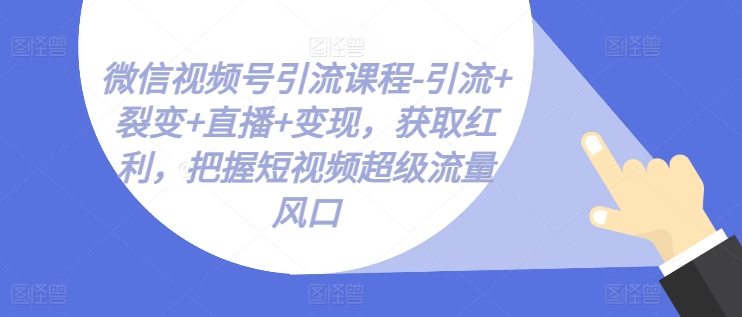 微信视频号引流课程-引流+裂变+直播+变现，获取红利，把握短视频超级流量风口- 副业 - 兼职-冷颜学社