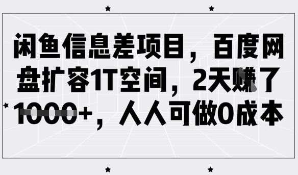 闲鱼信息差项目，百度网盘扩容1T空间，2天收益1k+，人人可做0成本- 副业 - 兼职-冷颜学社